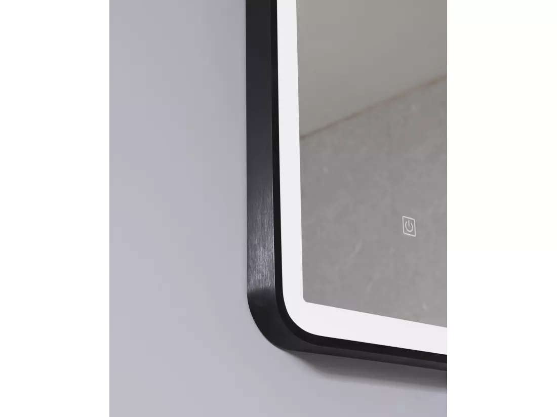LuxuryBain- Miroir salle de bain LED 50x70cm avec cadre en aluminium noir et loupe grossissante x3