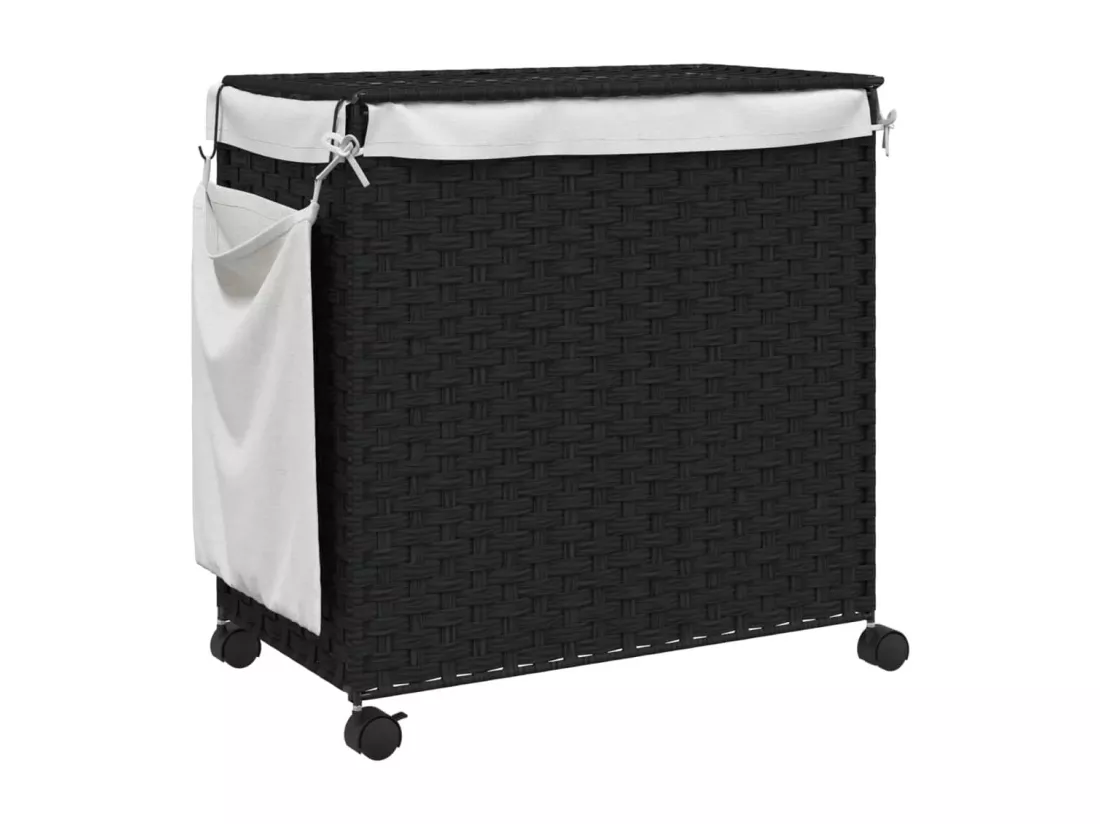 Panier à linge avec roulettes noir 60x35x60,5 résine tressée