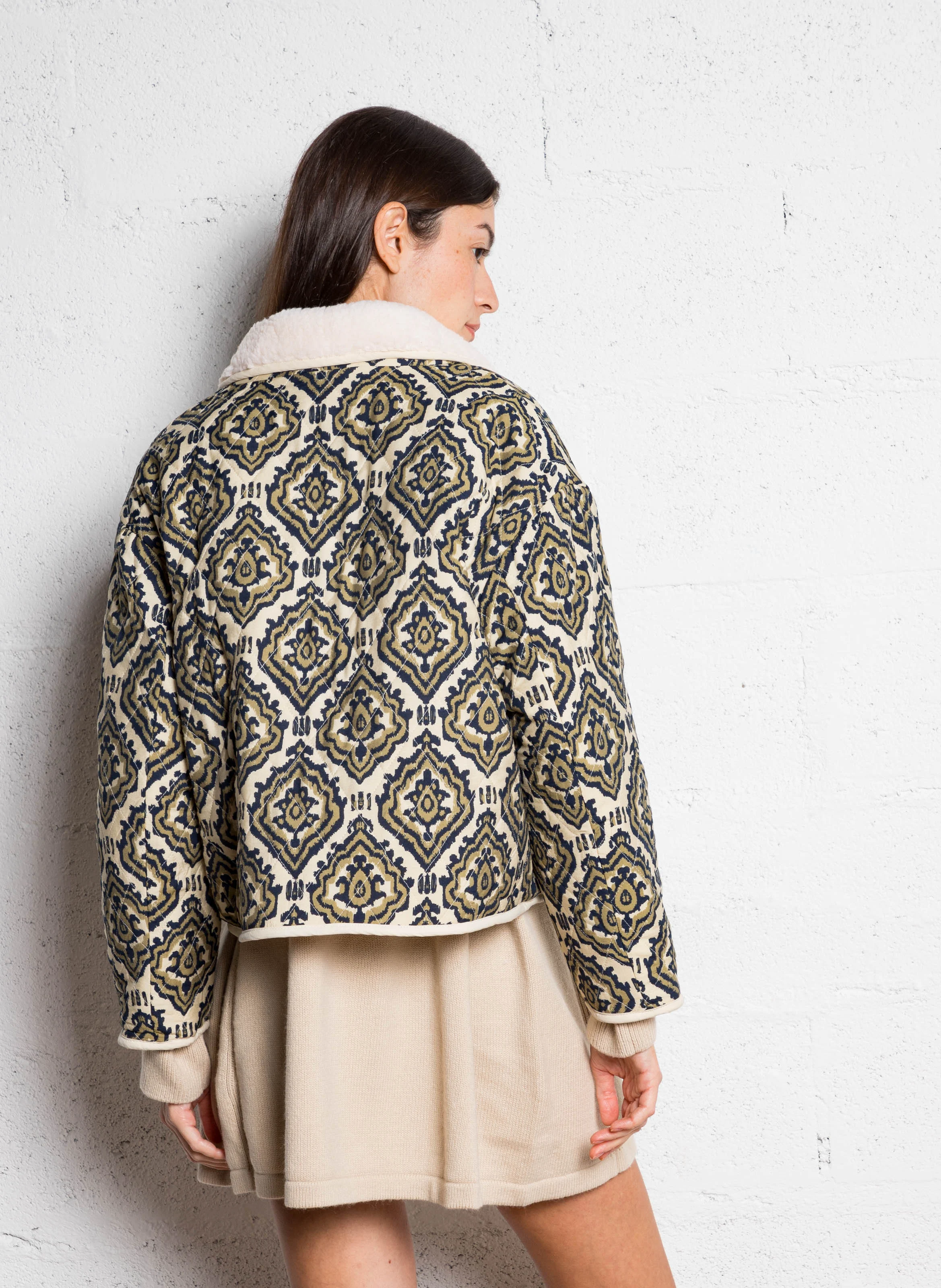 Manteau col châle droit imprimé | Multicolore