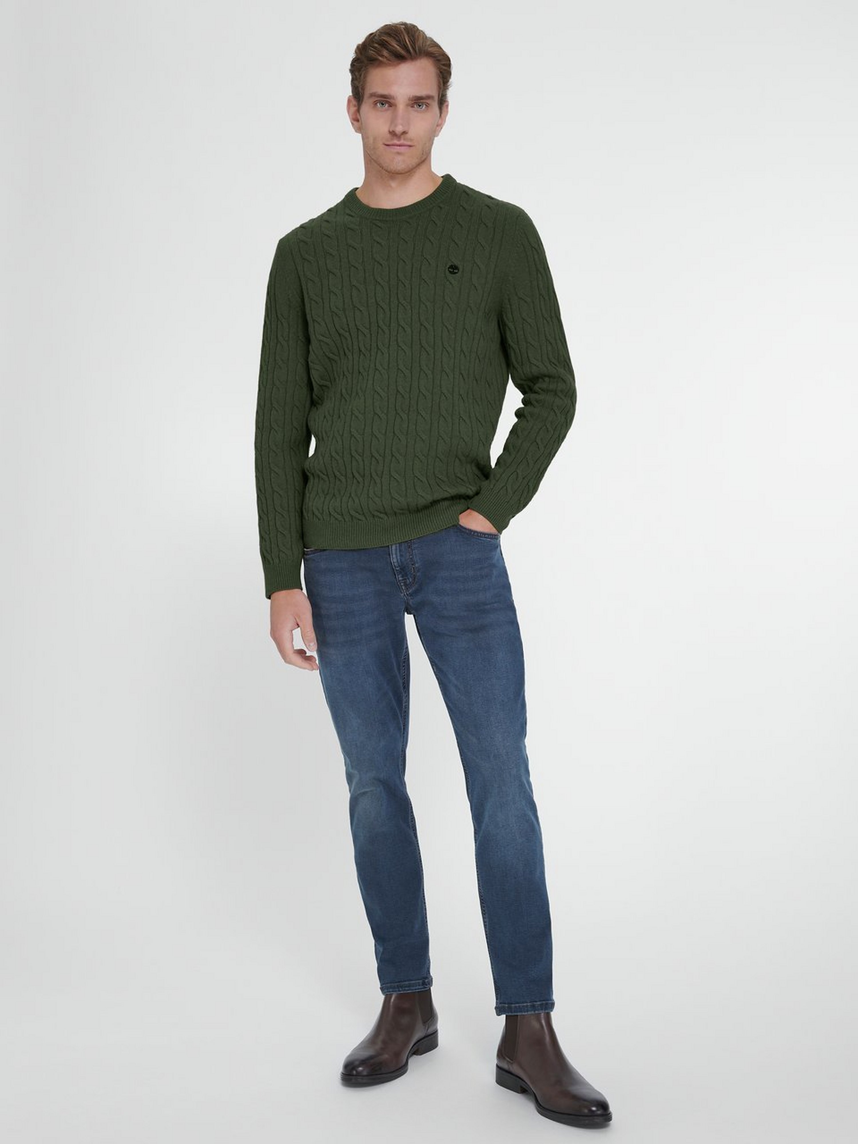 Rundhals-Pullover Lambwool Cable