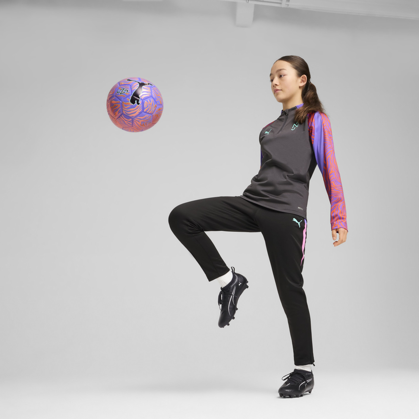 PUMA Neymar Jr. Creativity Trainingstrui 1/4-Zip Kids Donkergrijs Paars Oranje