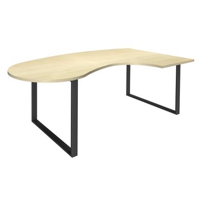 Bureau LOFTER Manager arrondi - retour à droite - L200 cm - Plateau imitation Erable - Pied carbone (Pieds de renfort obligatoire à rajouter - non inclus)