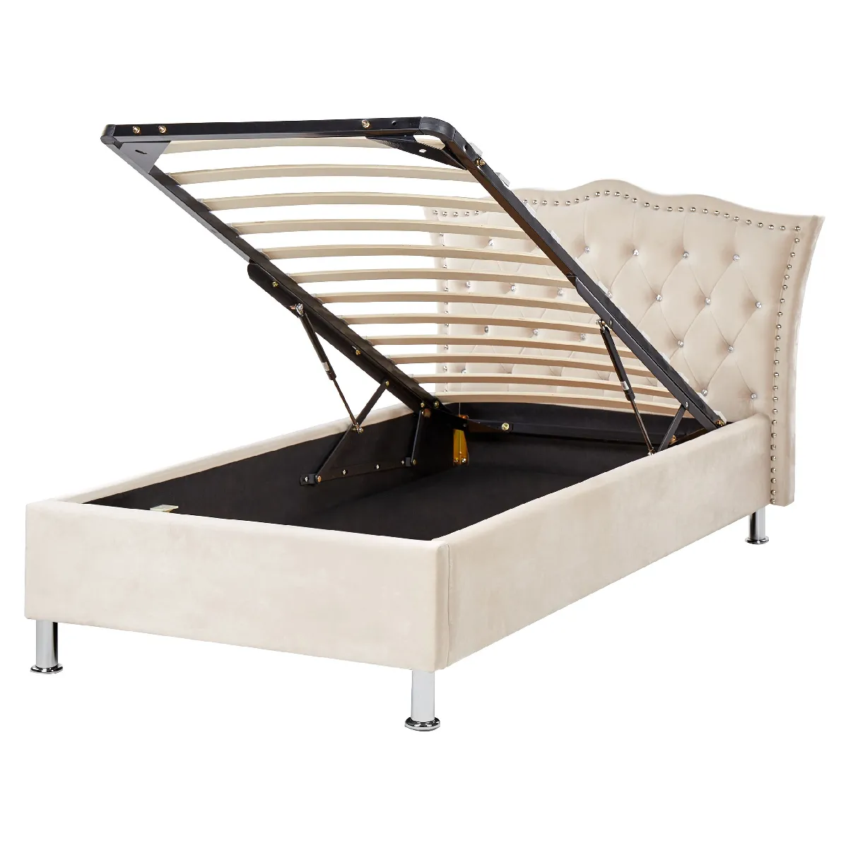 Beliani Lit avec coffre METZ 90 x 200 cm - Velours Beige