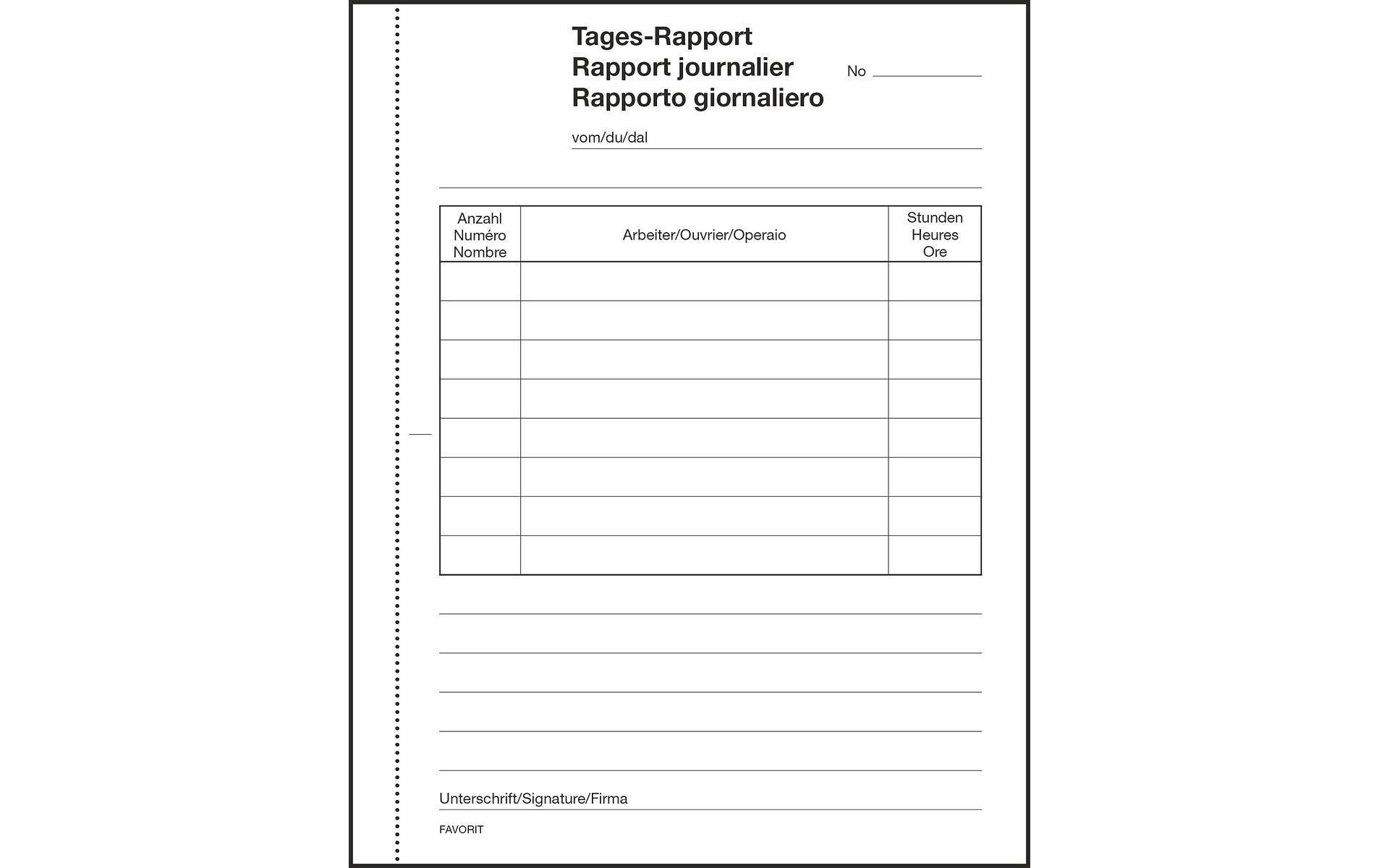Durchschreibeblock 113 x 144 mm Tages-RapporteFormulare für Tages-Rapporte