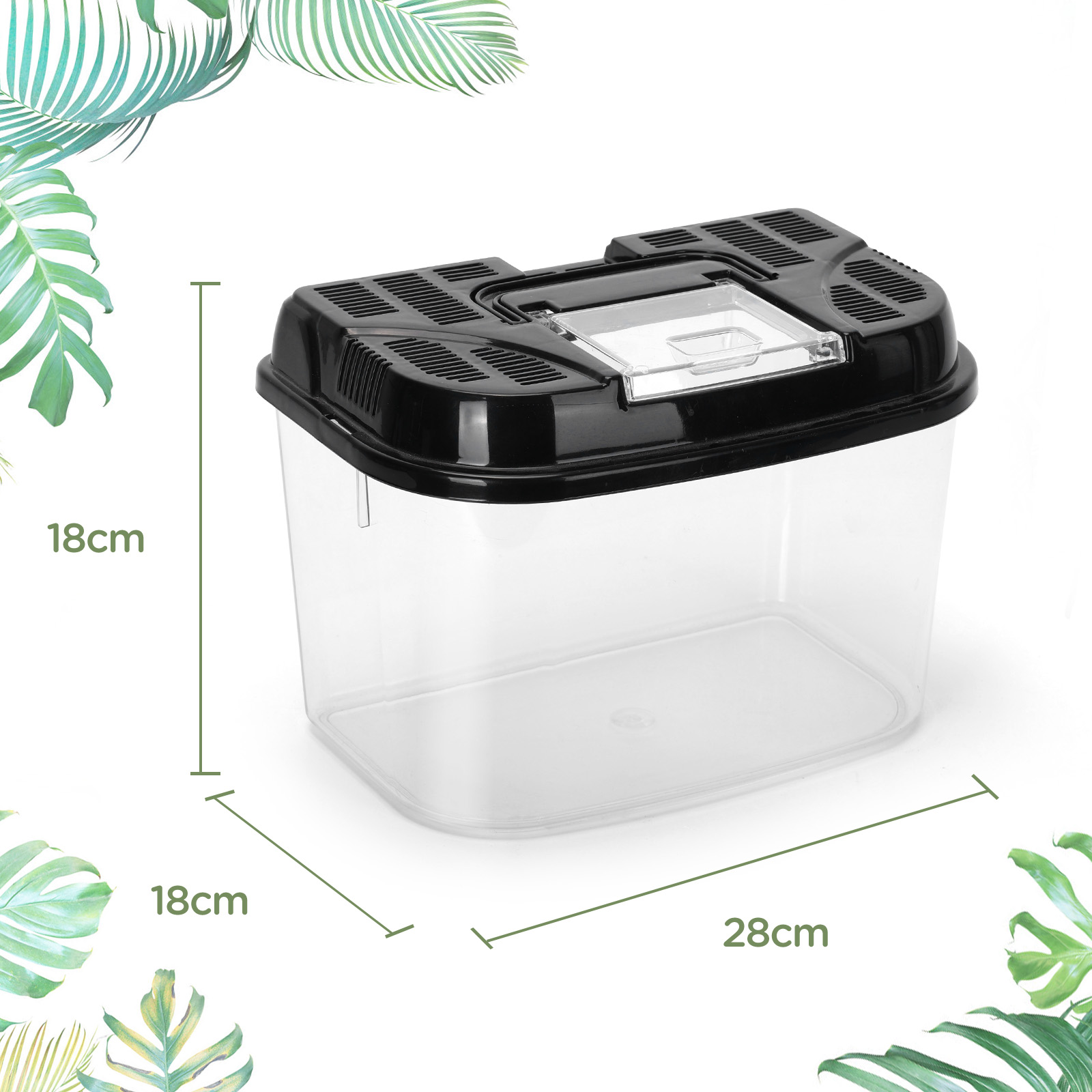 Caixa de alimentação Nobleza para répteis e anfíbios, terrário de plástico transparente, com design de ventilação e prevenção de fugas, tamanho G (28*18*18cm)