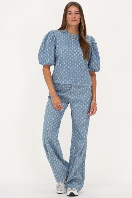 Blauwe denim top met pailletten