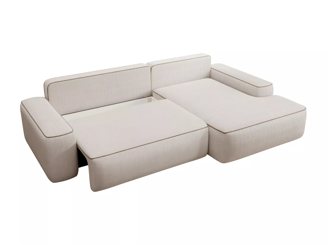 Canapé d'angle droit convertible en velours côtelé beige ZOMELA