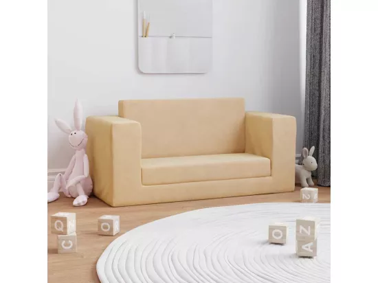 Canapé-lit pour enfants 2 places crème peluche douce