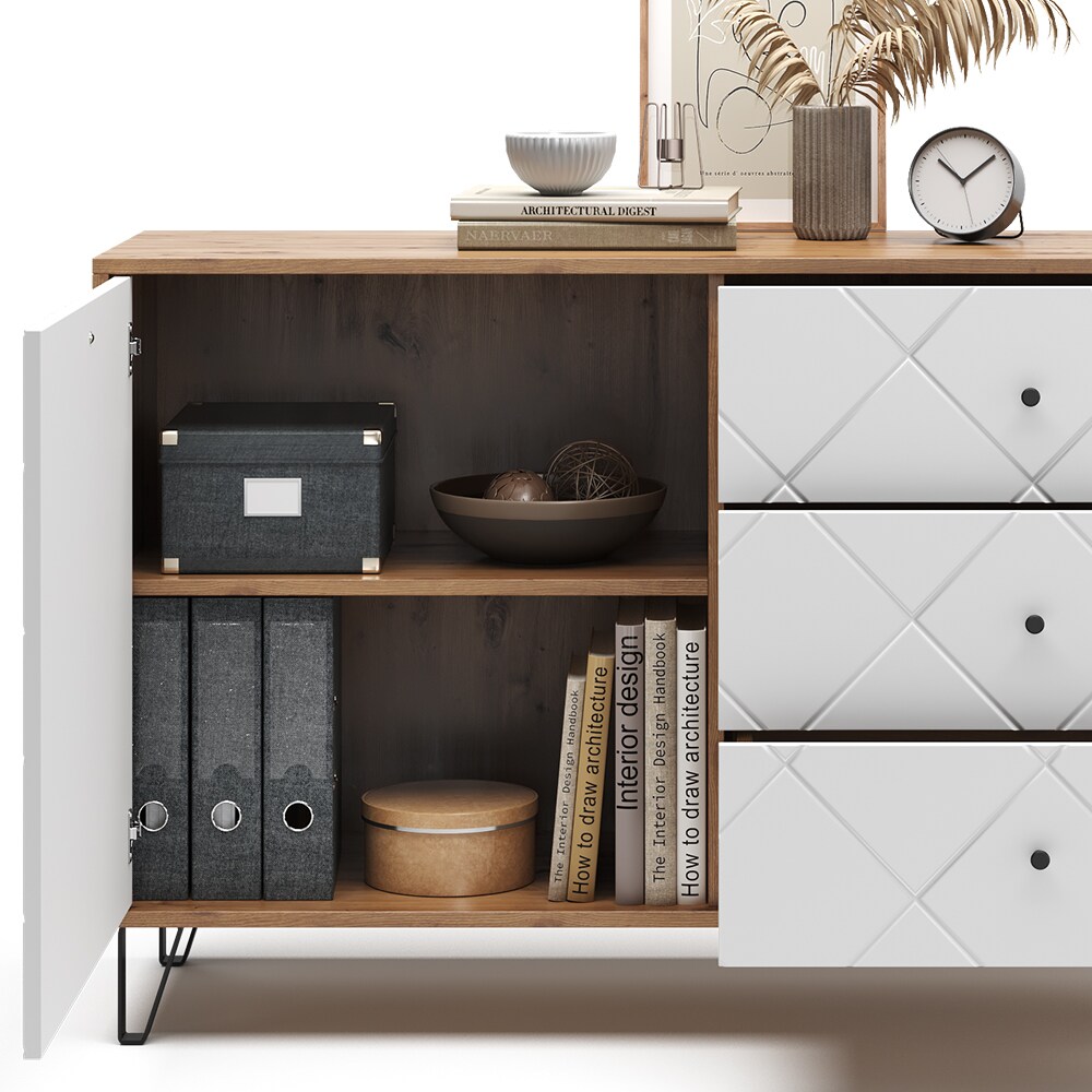 Vicco Sideboard Nizza 128 x 78 cm, Artisan Weiß, Wohnzimmerschrank