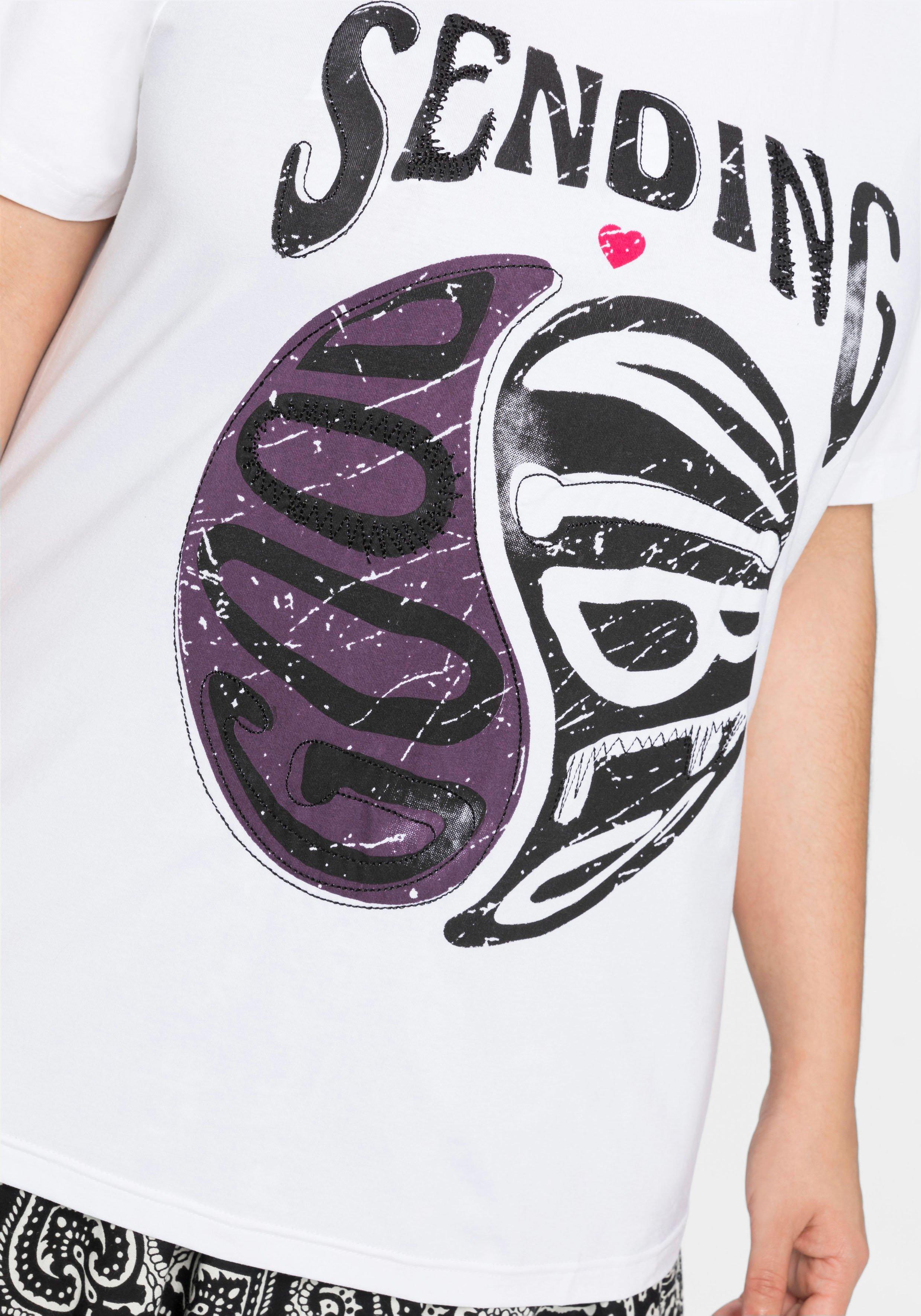 Shirt mit Frontdruck und Stickerei
