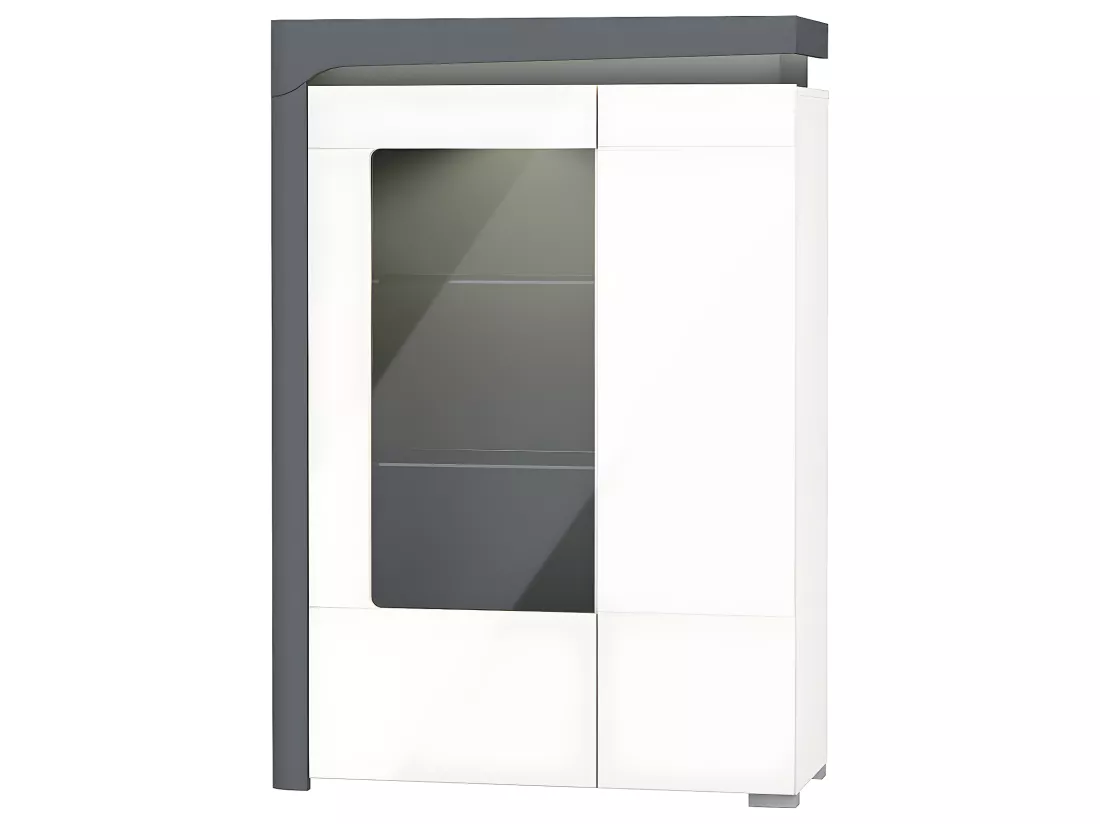 Vaisselier 2 portes gauche LED inclus Teo Blanc et Gris