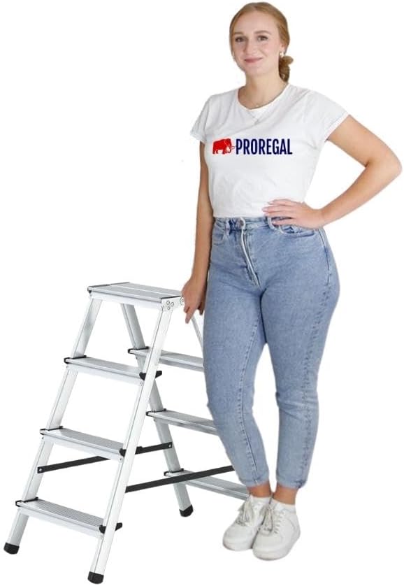 PROREGAL Economy Basic Trapladder, dubbelzijdig toegankelijk, 2 x 4 treden, werkhoogte 2,81 m, draagvermogen 125 kg