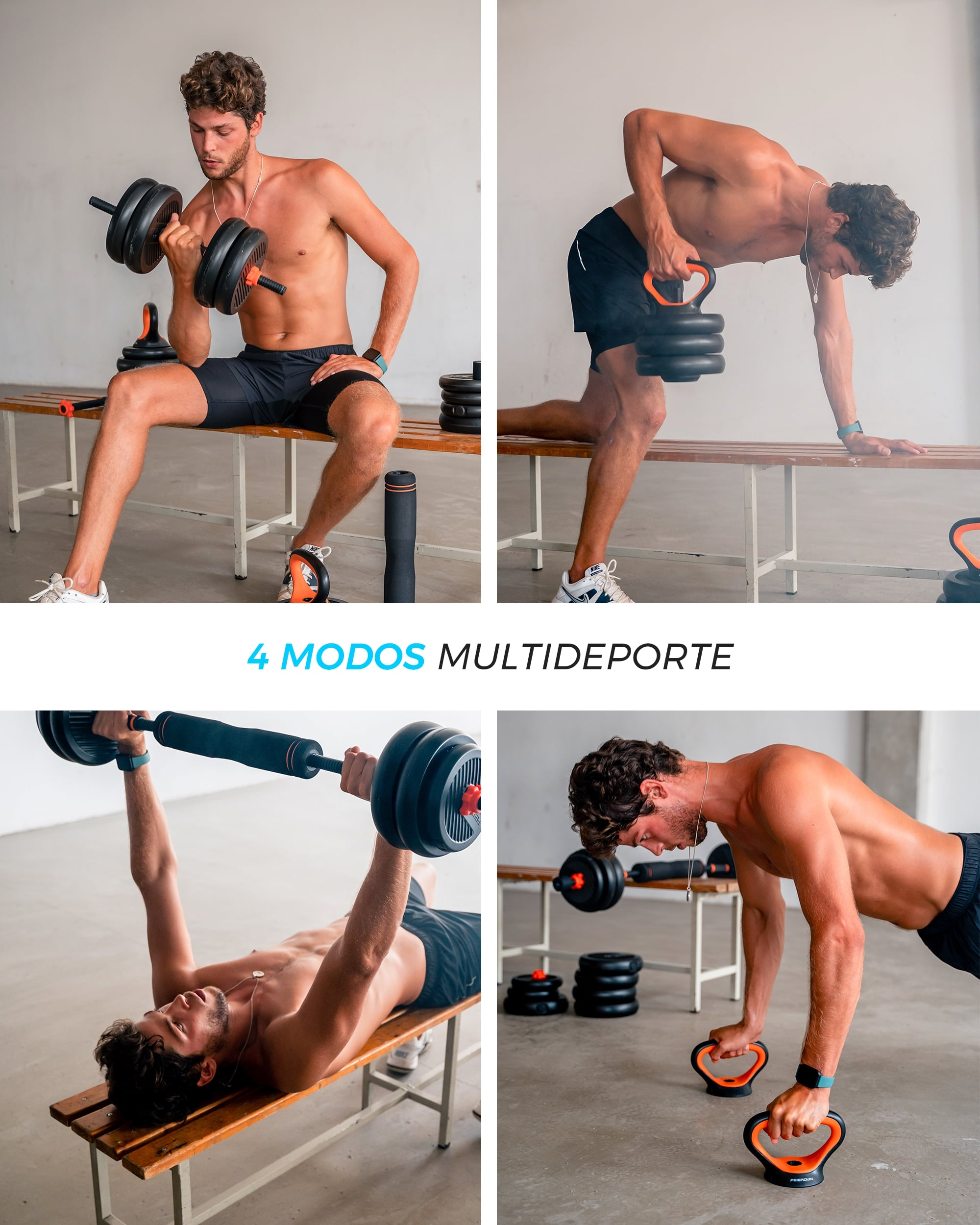 Kit Xiaomi de 30kg com halteres, barra e kettlebell