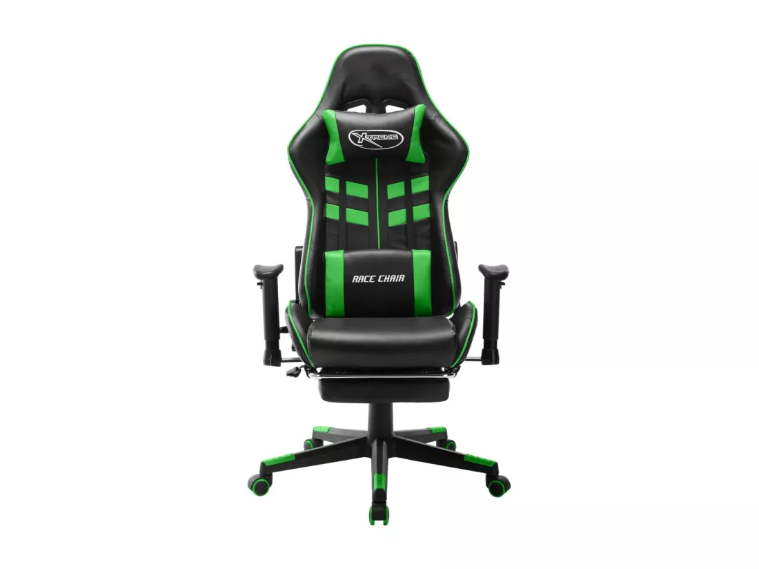 Chaise de jeu avec repose-pied Noir et vert Cuir artificiel