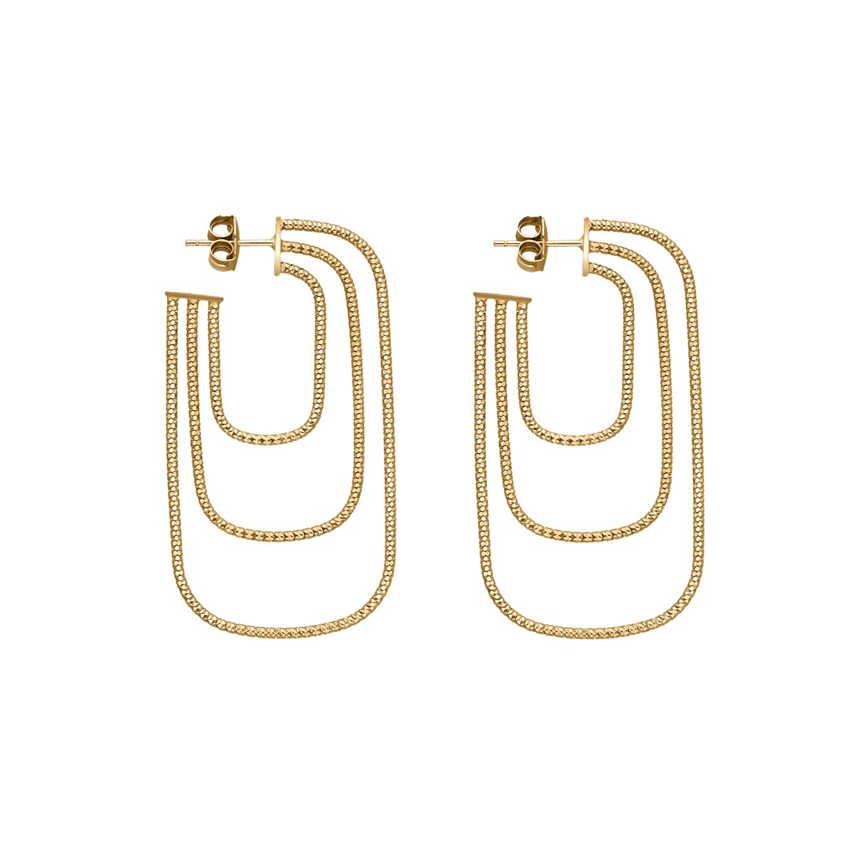 Boucles D'oreilles Trois Tubes Forme Ovale En Argent Doré