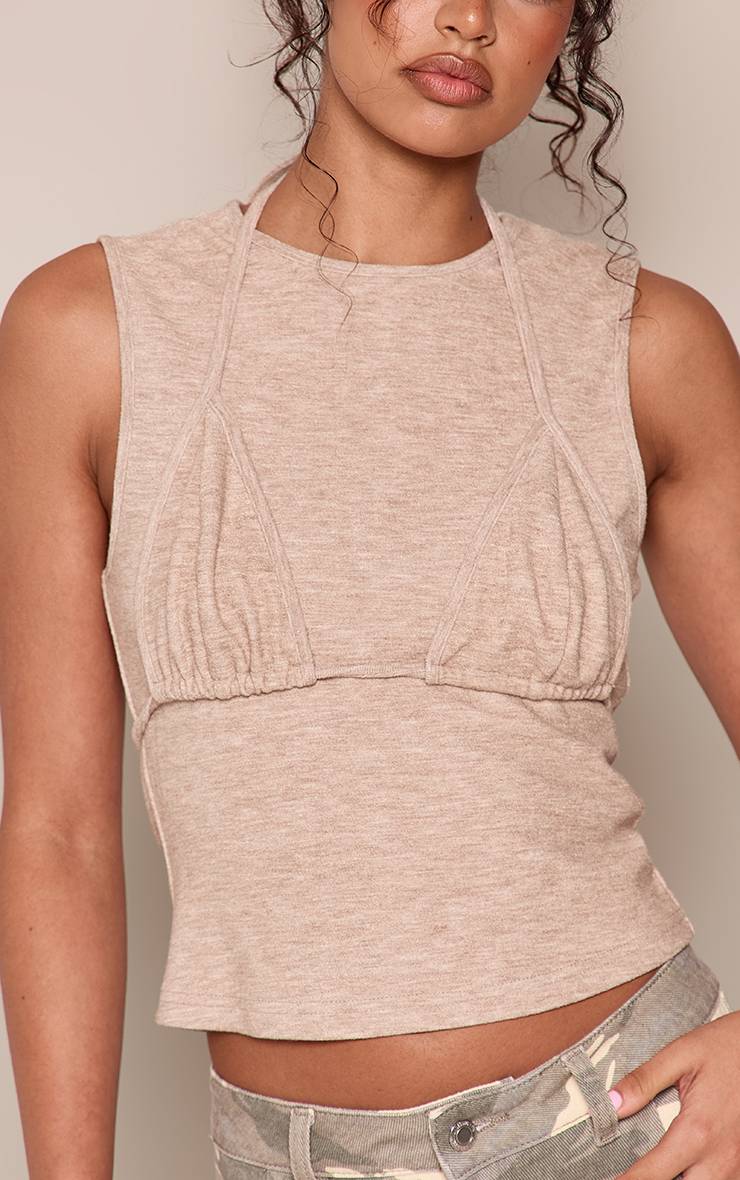Sable Débardeur Court En Jersey Brossé Épais Avec Superposition Bralette