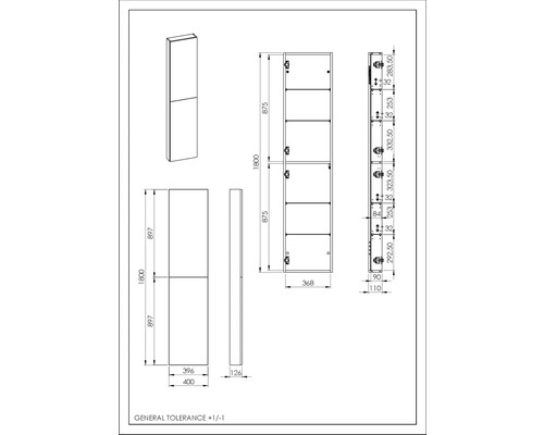 Jungborn hoge kast BxHxD 400 x 1800 mm x 126 mm Frontkleur zwart mat