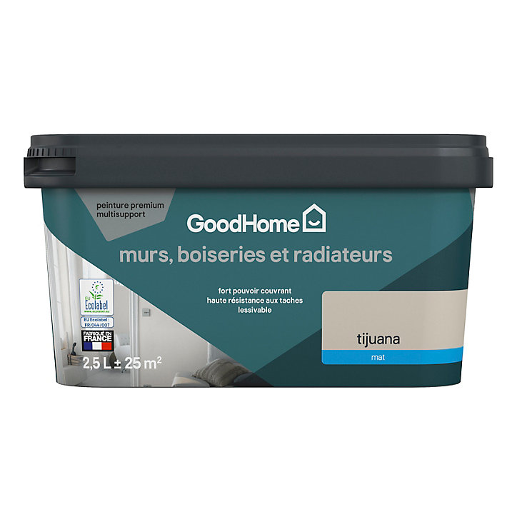 Peinture intérieure couleur murs, boiseries et radiateurs GoodHome mat tijuana beige 2.5L