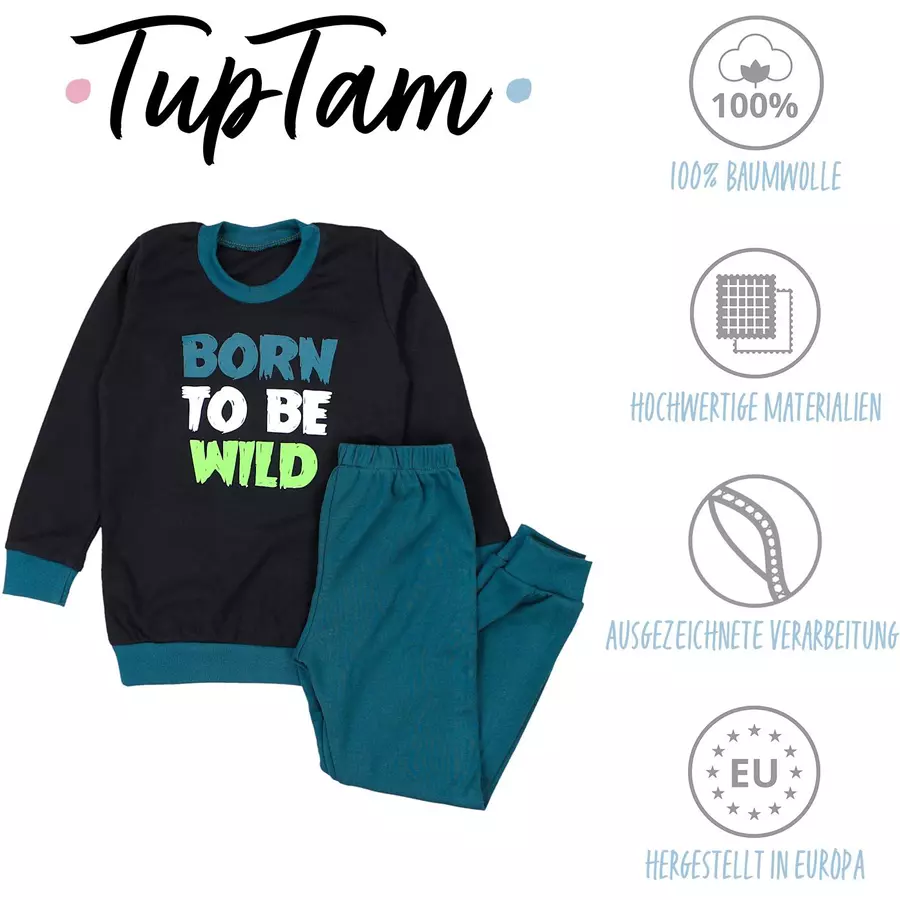 TupTam Kinder Jungen Pyjama Set Langarm 2-teilig schwarzgrün