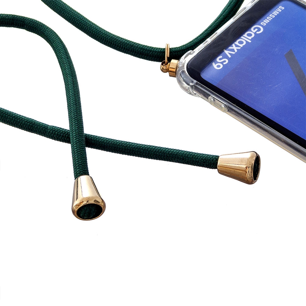 Samsung Galaxy S9 Necklace Gummi Hülle Air Cushion Fallschutz   Handykette (150cm) - Grün / Gold
