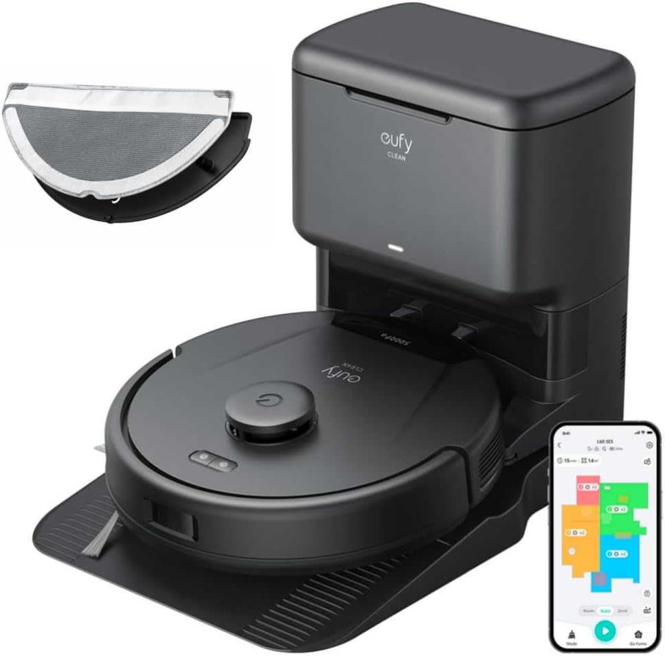 eufy L60 Saugroboter mit 5.000Pa Saugkraft, Anti-Haar-Verwicklung, 60-Tage-Absaugstation, iPath-Laser-Navigation, für Hartböden