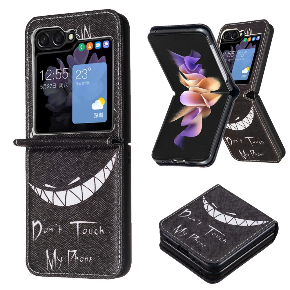 Samsung Galaxy Z Flip7 FE / Z Flip6 Leder Hardcase Hülle Don't Touch My Phone - Schwarz