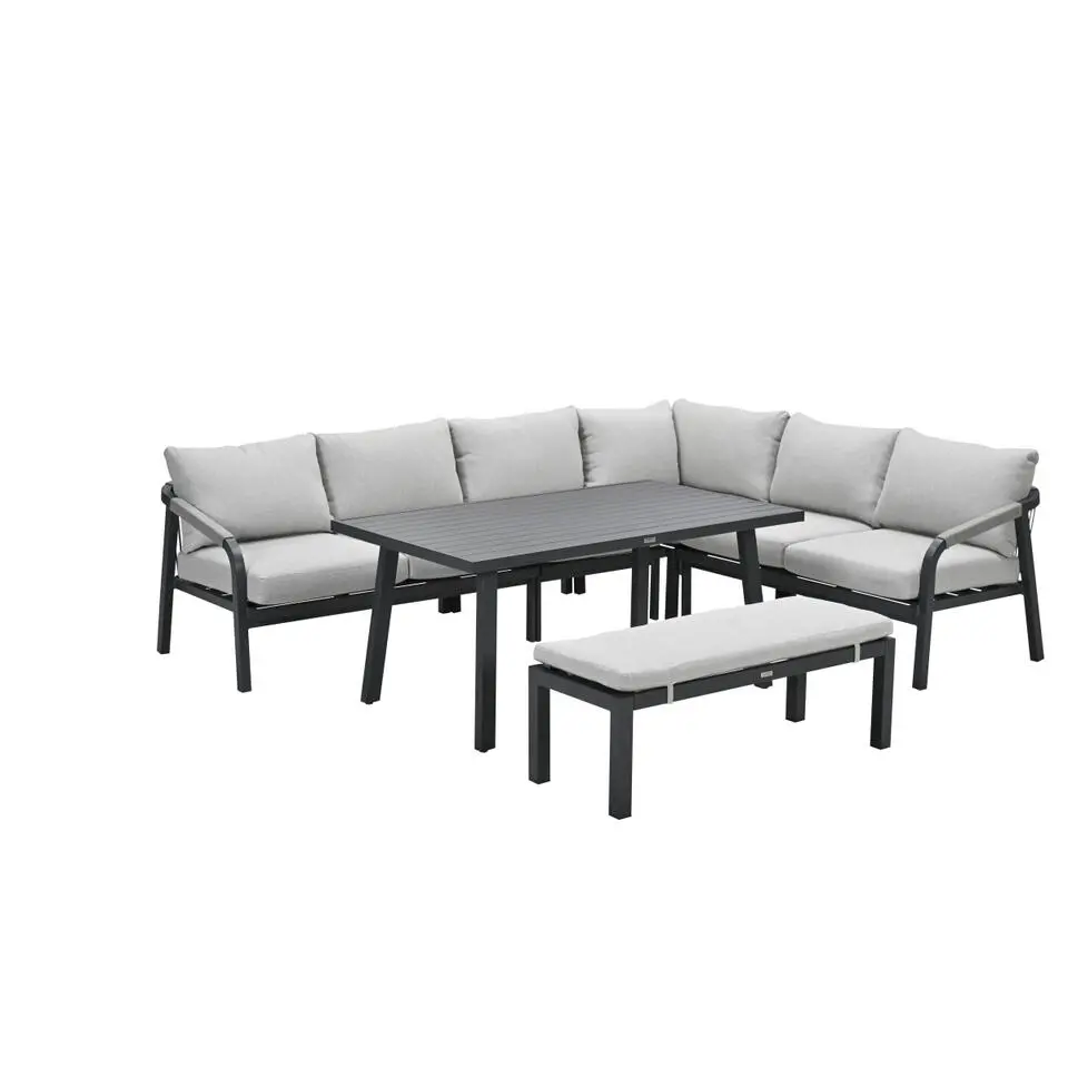 Lounge-diningset Monti - zwart - 7-persoons - aluminium
