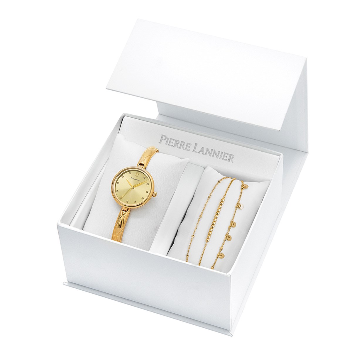 Coffret montre Femme Pierre Lannier LEIACadran Doré Bracelet Acier Doré
