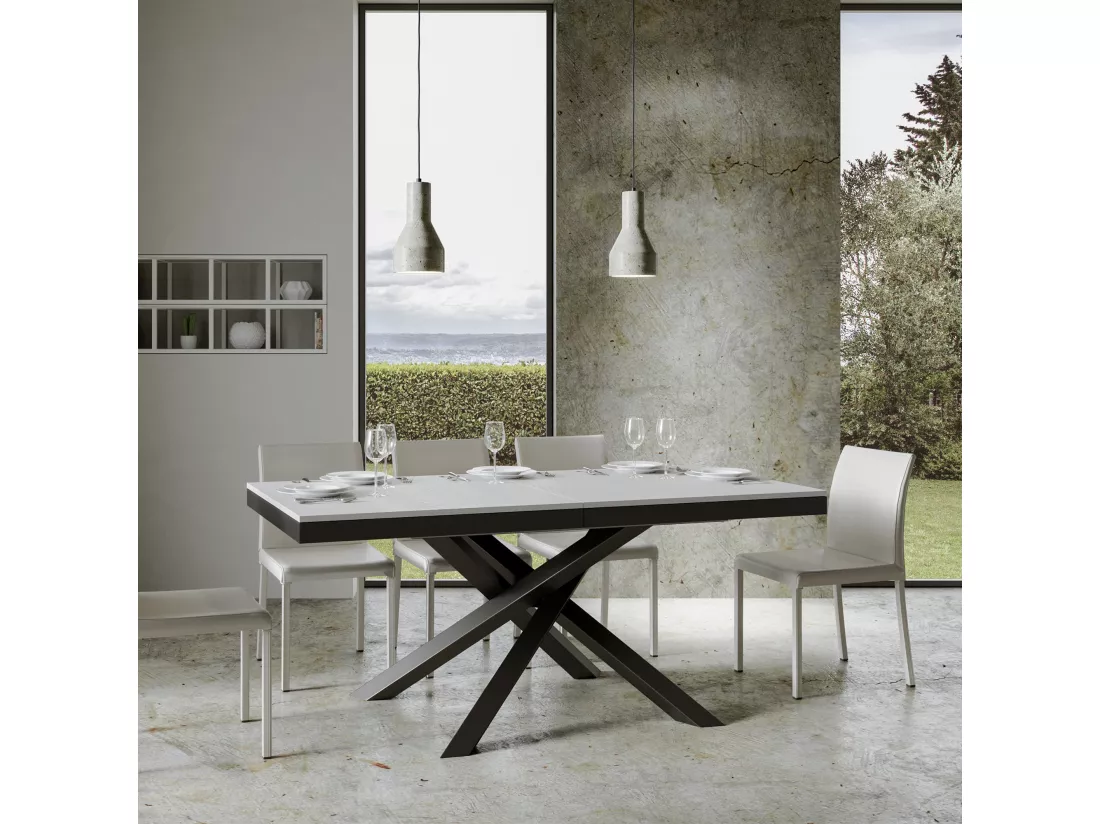Table extensible 90x160/264 cm Volantis Evolution Frêne Blanc cadre Anthracite
