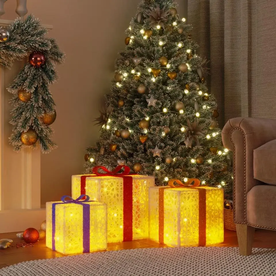 vidaXL - Lichtgevende Kerstdoos - Wit - 3 stuks