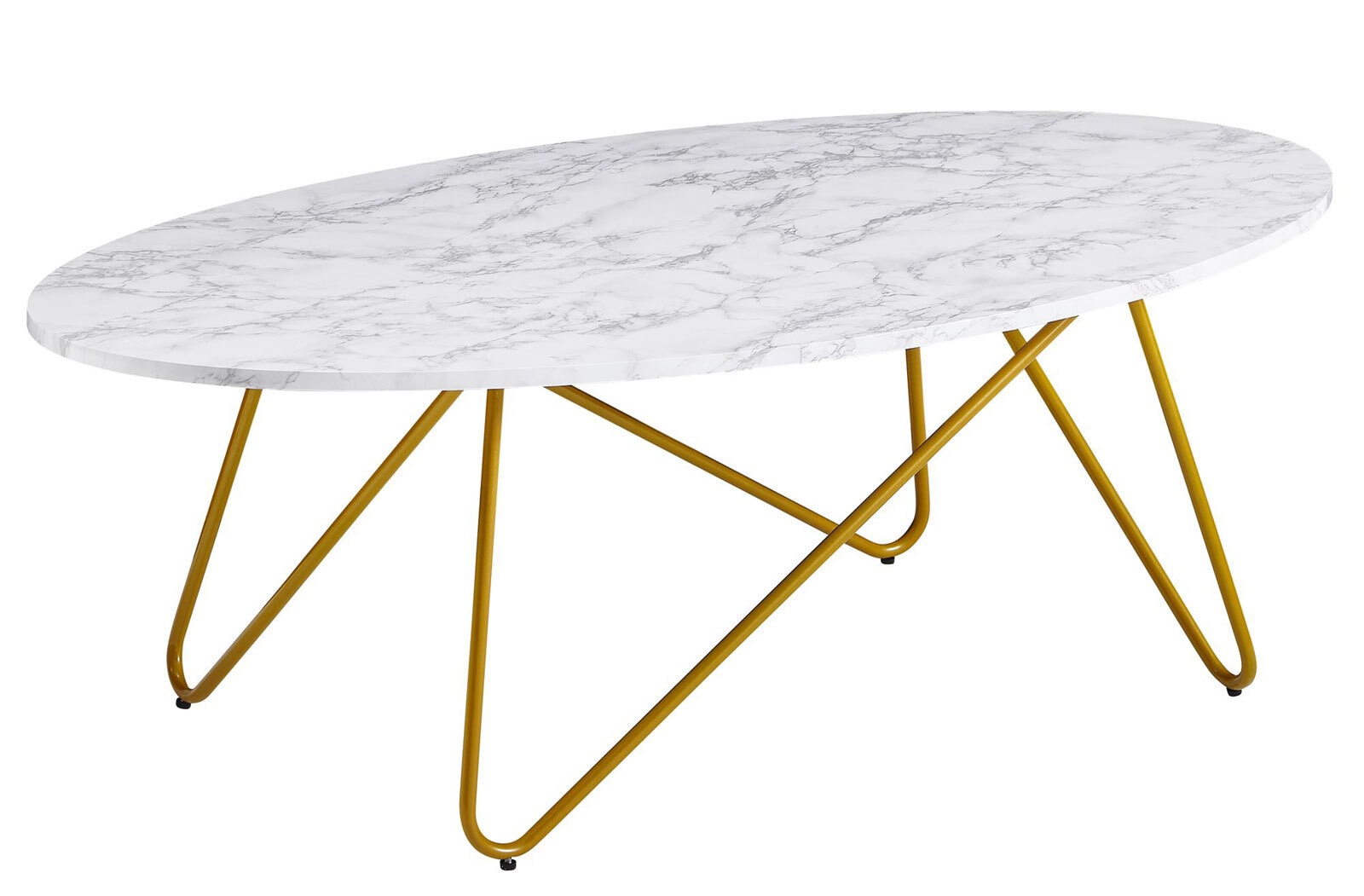 Couchtisch 120 x 60 cm Goldfarbig/Marmor Optik Weiß