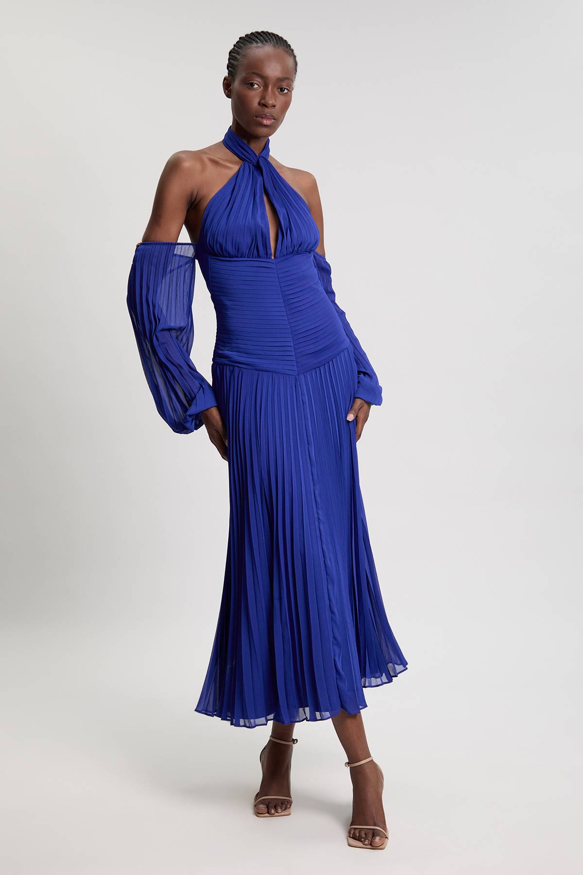 KarenMillen Robe Longue En Georgette Froissée Tissée Avec Épaules Dénudées Petite