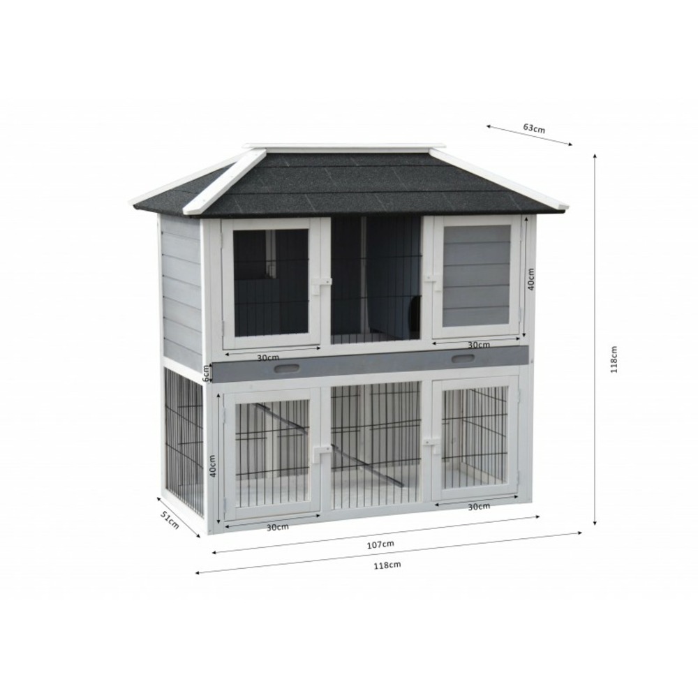 Cage clapier enclos lapin extérieur en bois de haute qualité pour lapins 118 x 63 x 118 cm-modèle 034 villa de ville