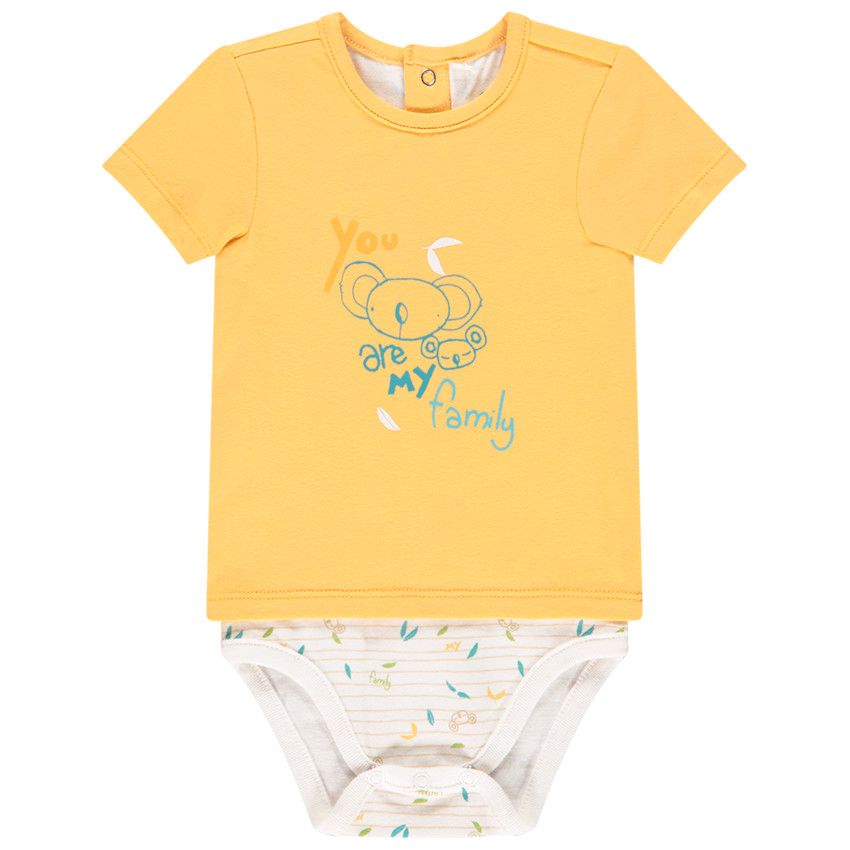 Body manches courtes effet 2-en-1 print koala pour bébé garçon - Jaune