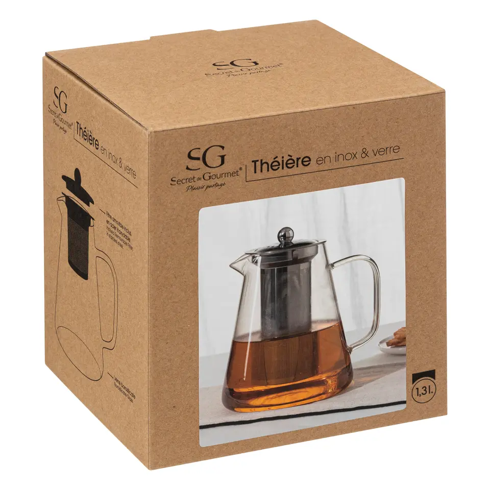 Secret de Gourmet - Theepot - glas/rvs - met filter - 1300 ml