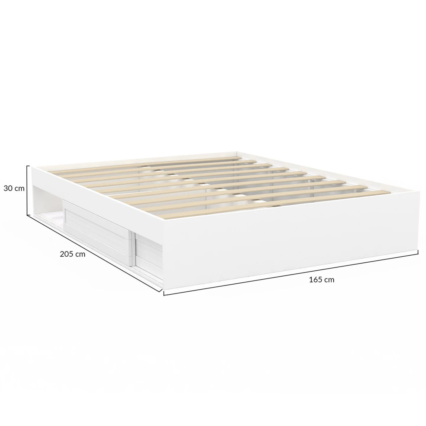Cadre de lit double SALEM avec rangements et sommier 160 x 200 cm blanc