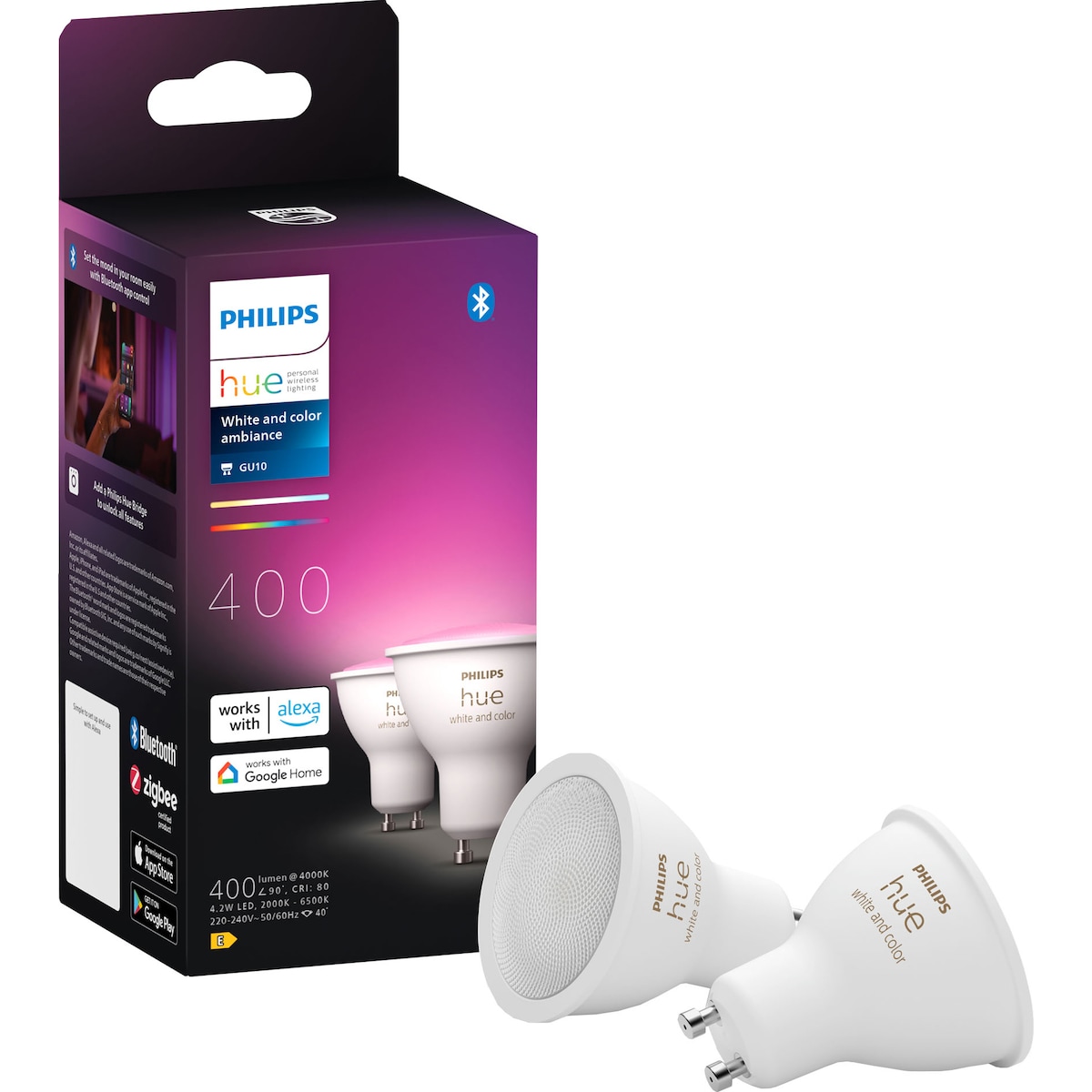 Philips Hue WAC lyspære 4,2 W GU10 (topakning)