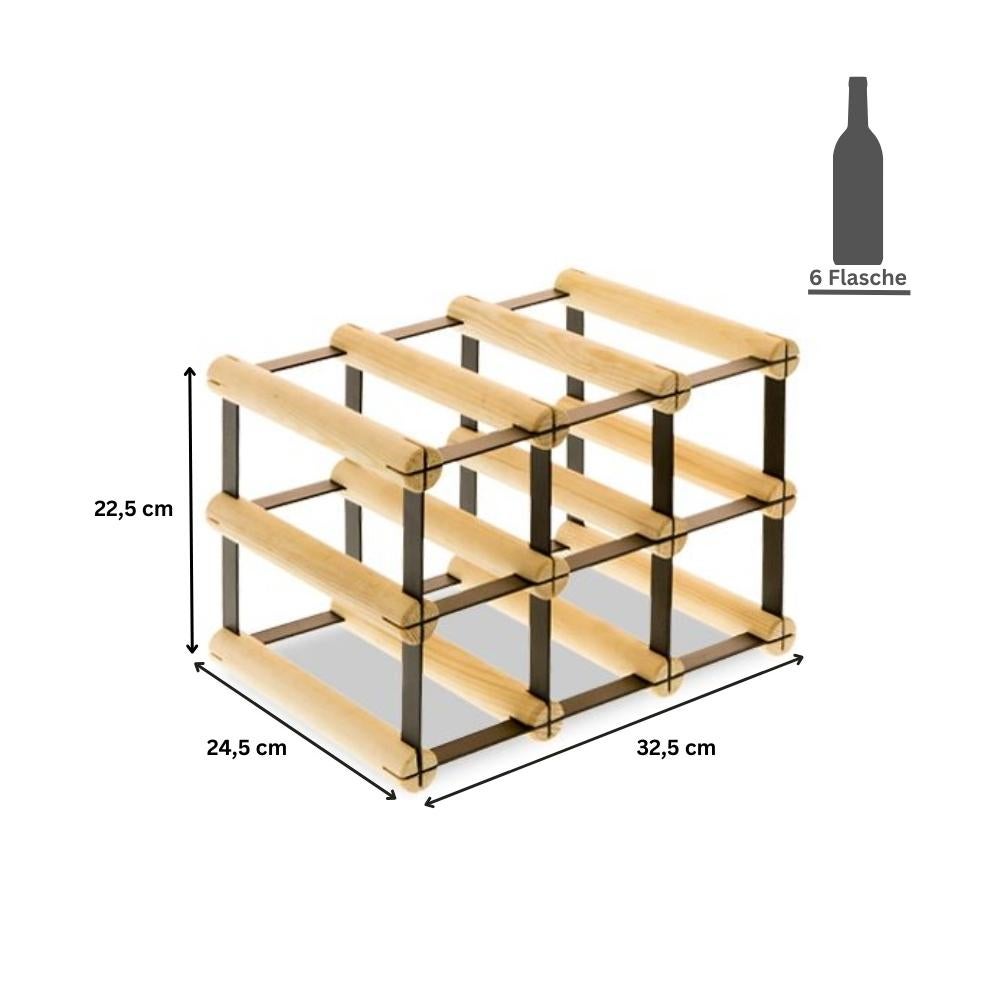 PROREGAL Modulair Wijnrek Vinotega Mod Metaal HxBxD 22,5 x 32,5 x 24,5 cm 3 x 2 Flessen Massief Dennenhout Bruin Geolied