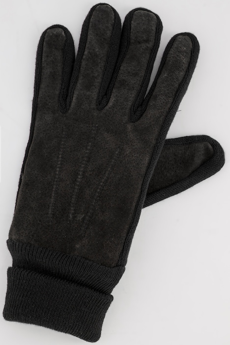 Leder-Handschuhe, Veloursleder, Strick-Einsätze, warmes Futter