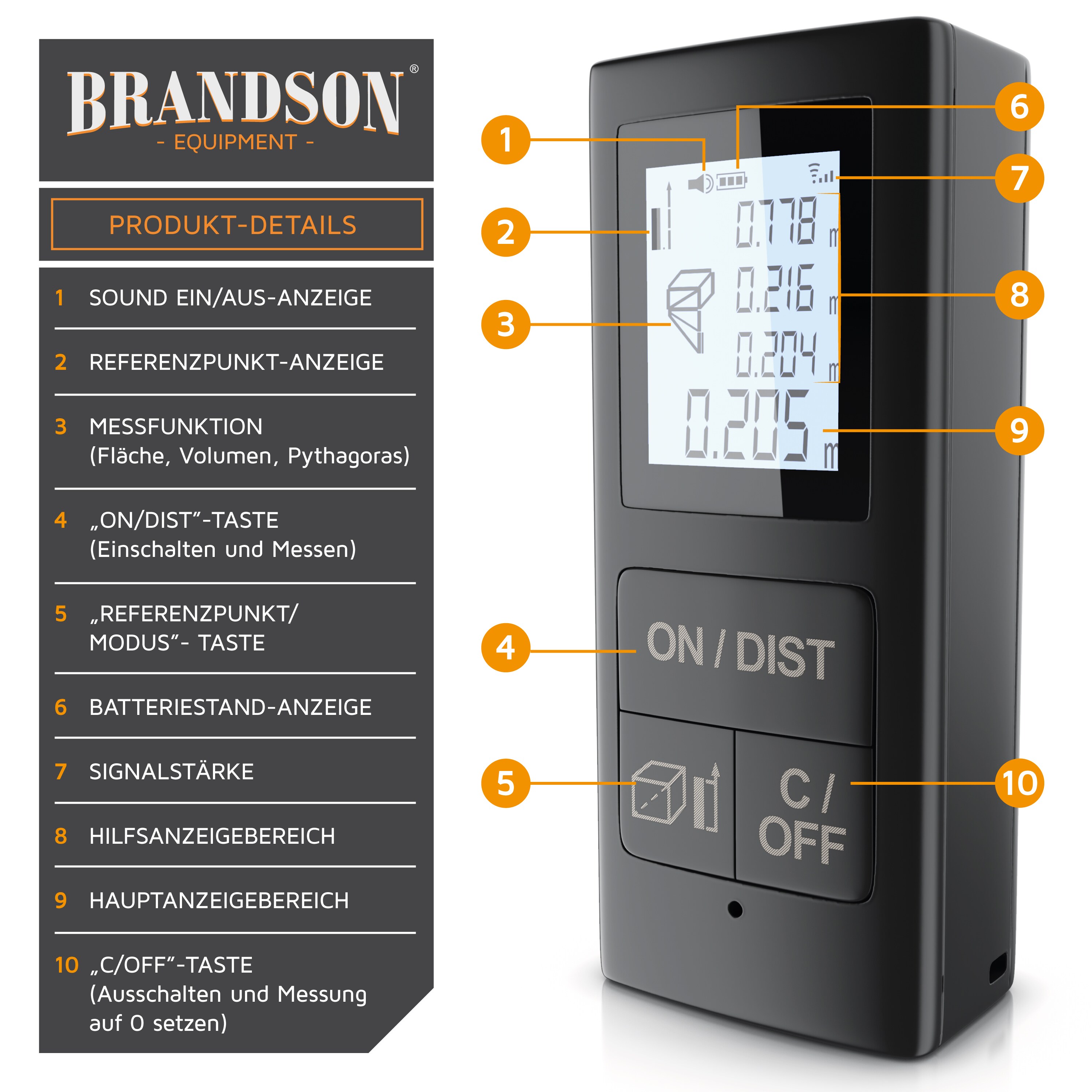 Brandson Digital Laser Entfernungsmesser Laser Distanzmessgerät mini