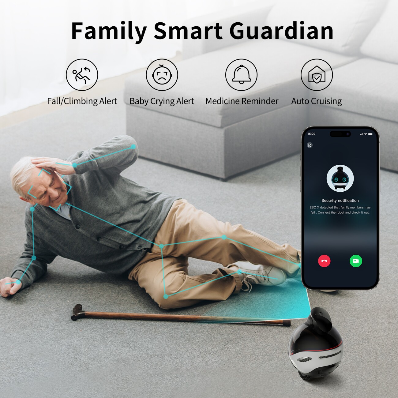 Enabot EBO X: Familien‑Sicherheitsroboter kabellos, KI‑gesteuert & mit Sturzalarm