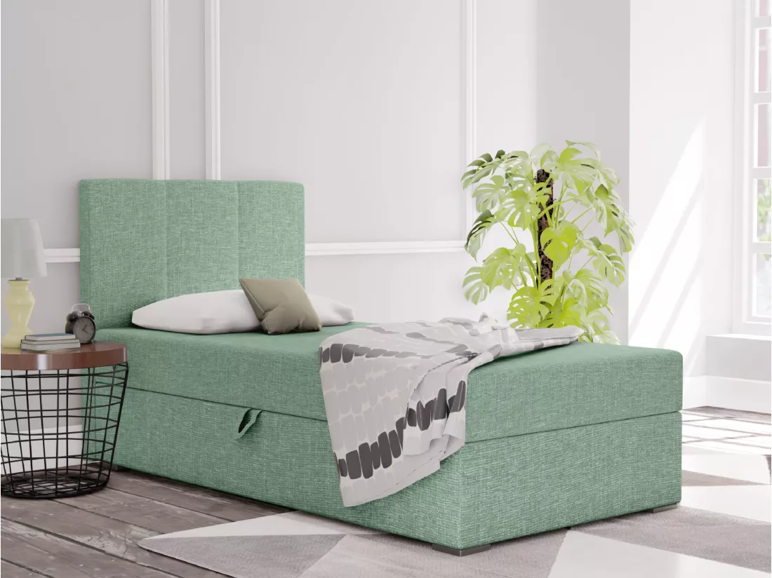LIT BOXSPRING avec coffre de rangement Monaco Mini Basic côté gauche, 90x200 cm, Lux 29 (Vert menthe)