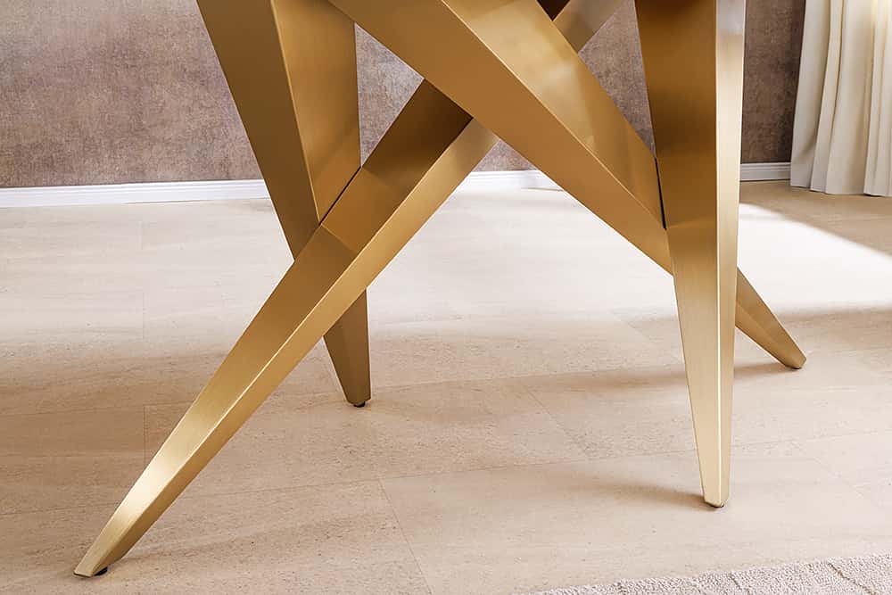 Design Esstisch ART LIVING 200cm weiß Marmor Keramik Metall brushed champagner gold