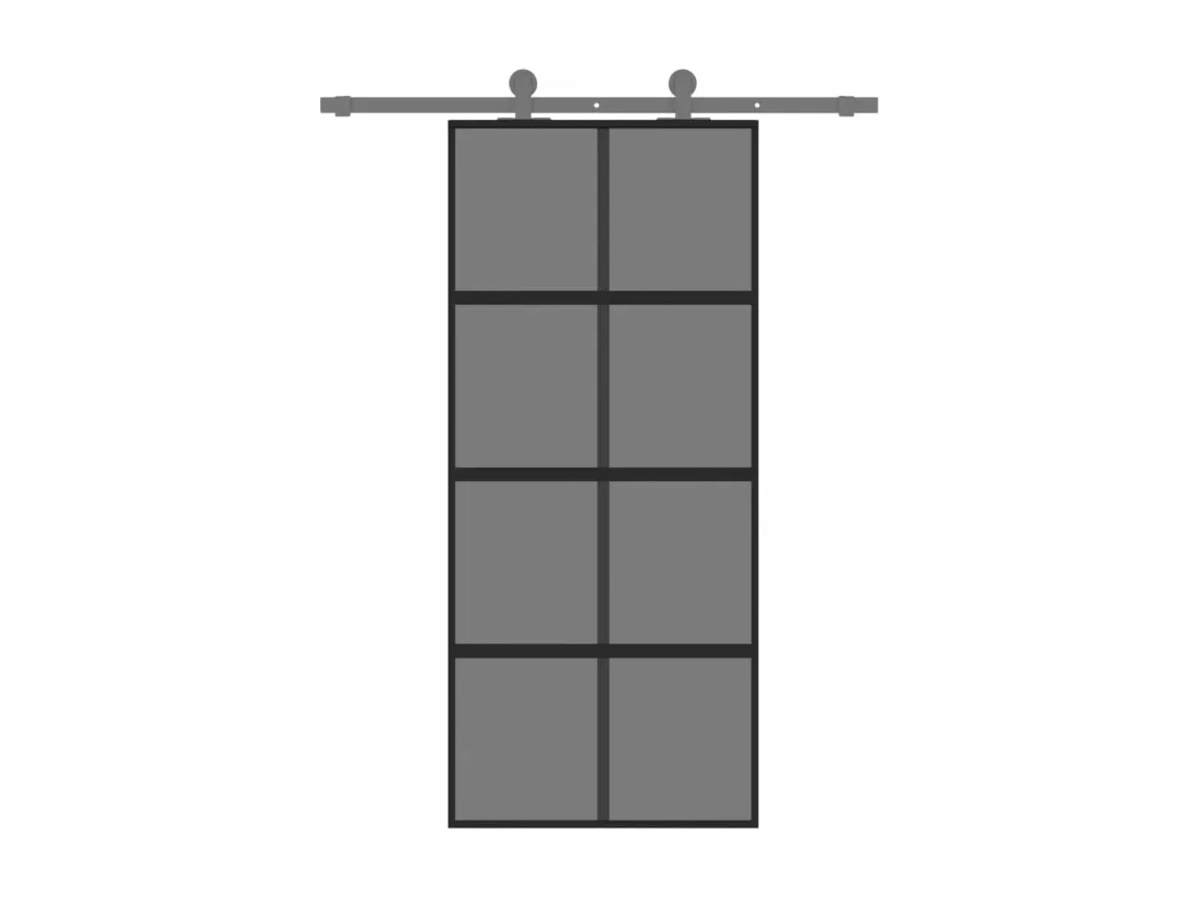 Porte coulissante noir 90x205 cm verre trempé aluminium