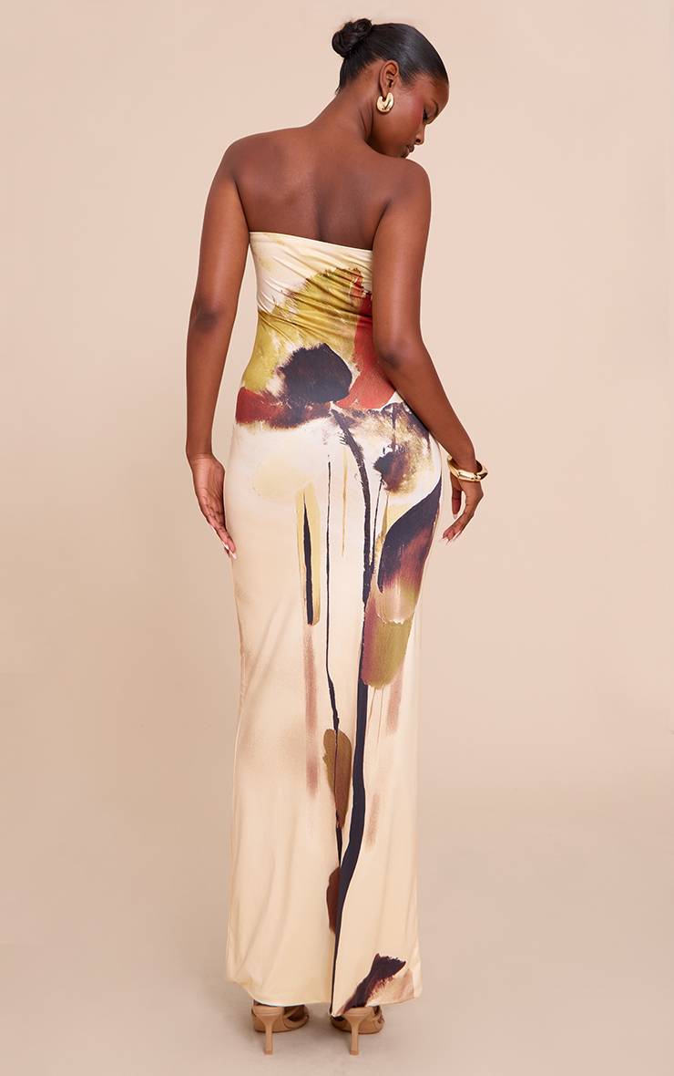 Crème Robe Maxi À Bandeau Imprimée