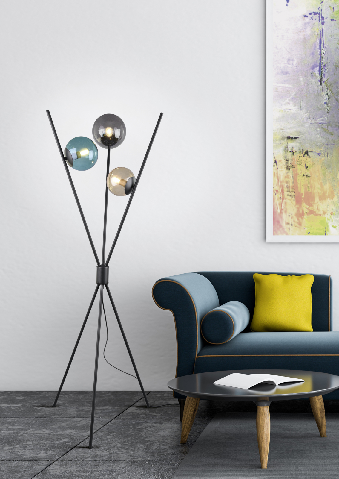 Stehleuchte - schwarz - multicolor - 3-flammig