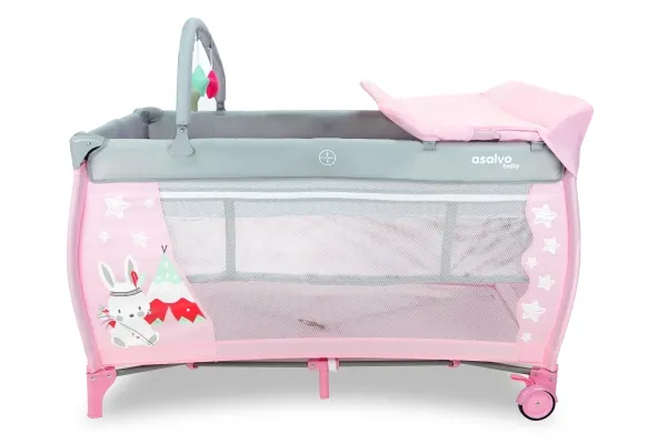 Asalvo Weekendseng Complet med indsats, puslebord og åbning, Rabbit tippi/pink
