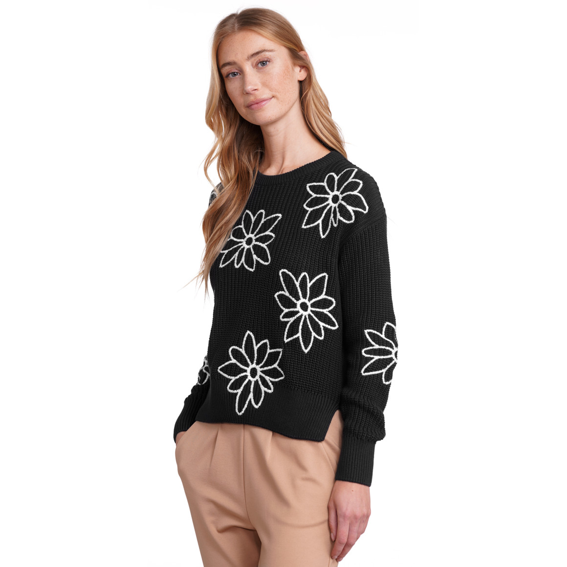 Jonas Nielsen Damen Strickpullover mit Blumen-Stickerei nachtblau
