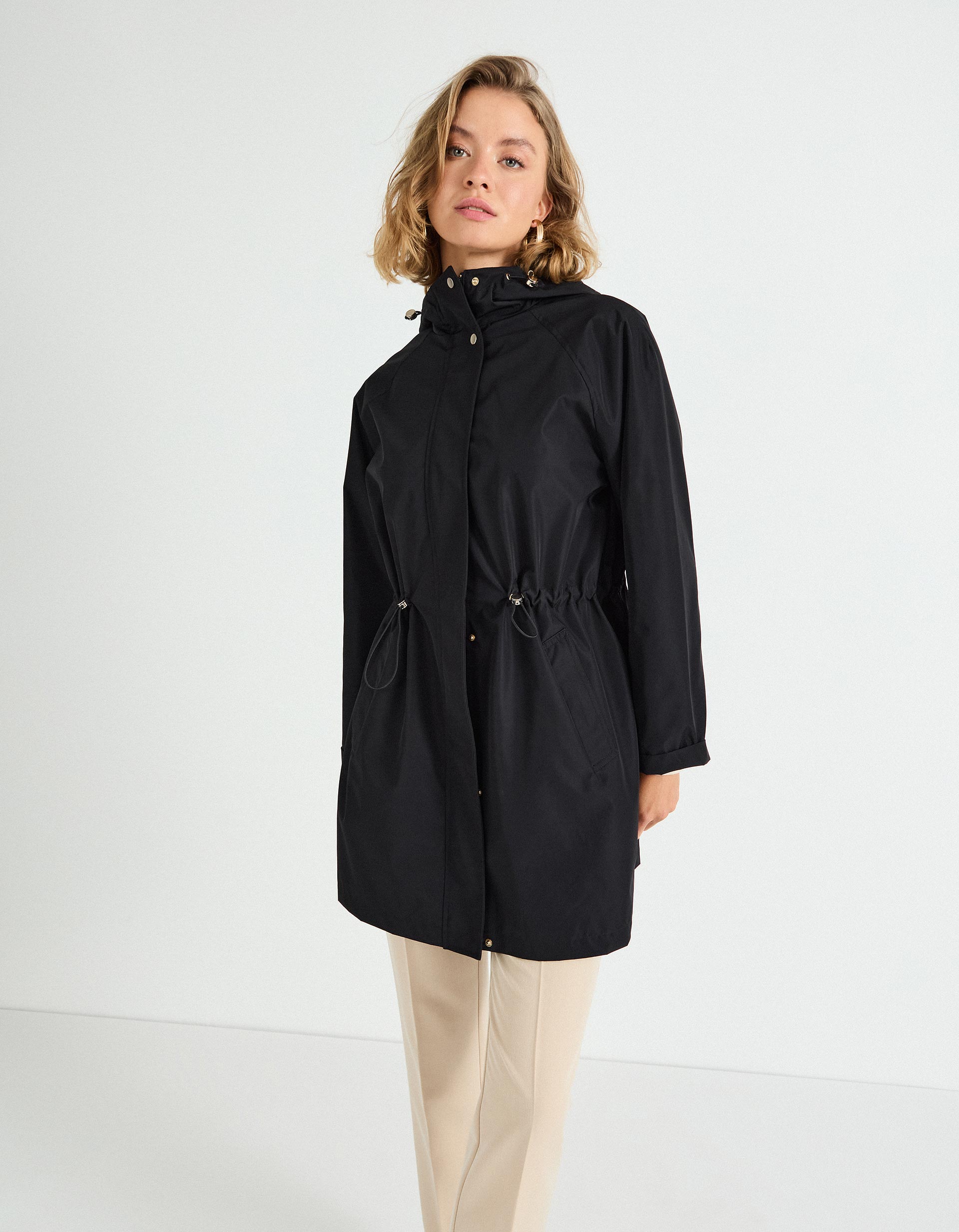 Parka Comprida com Capuz, Mulher, Preto