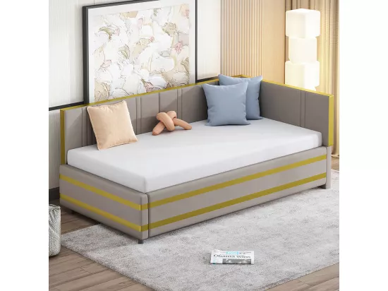 Sofabed 90*200, lit multifonctionnel avec sommier à lattes, tissu velours doux pour la peau, gris